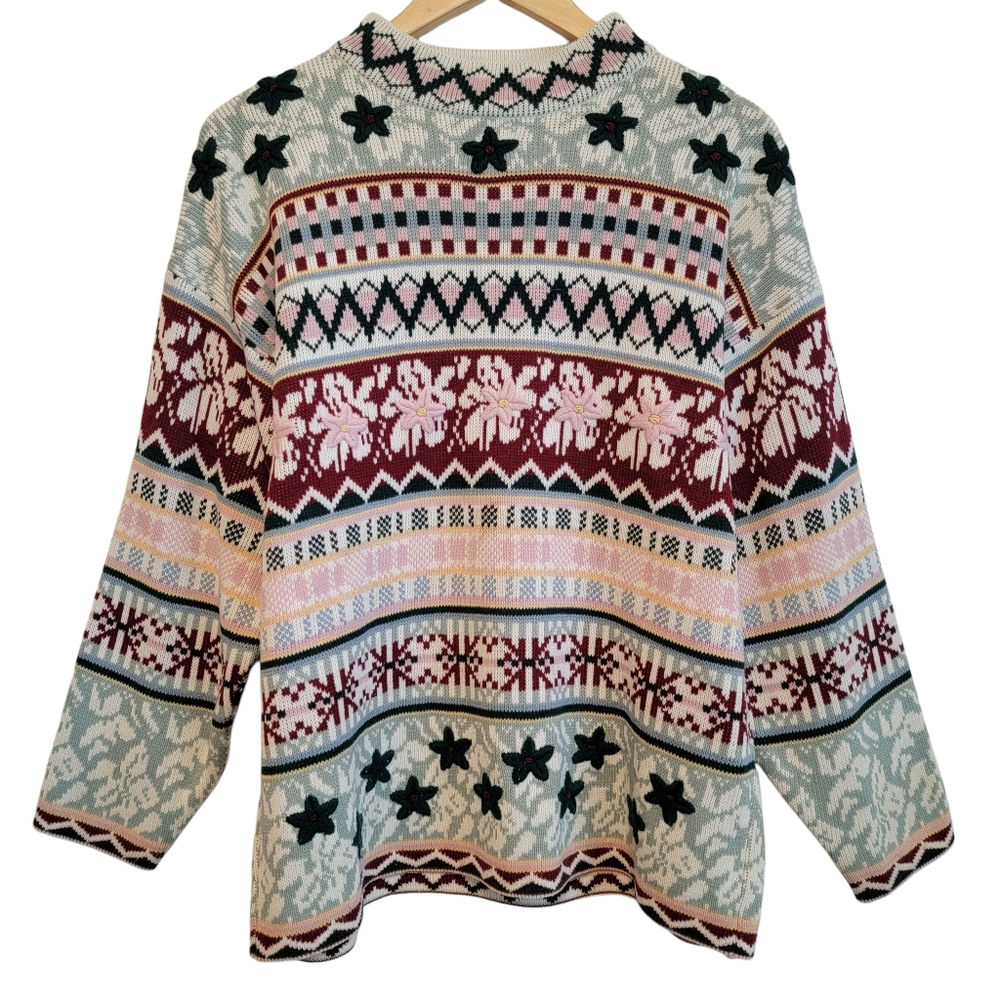 VTG Middlebrook Park Knitted Sweater Sz S Mock Neck All Over Pattern Cabincore